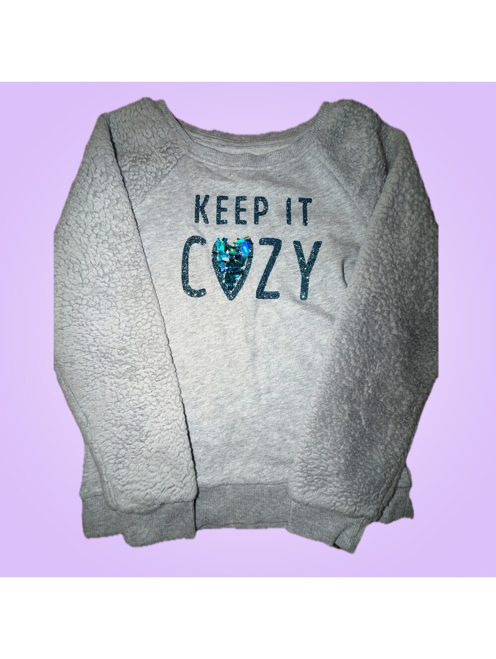 Justice Girls Size 10 Gray Keep It Cozy Sequin Heart Sweatshirt